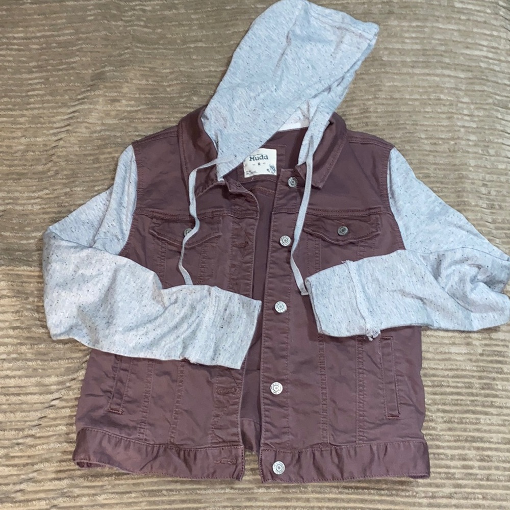 Mudd jacket Size M mauve denim/gray sweatshirt sleeves & hoodie